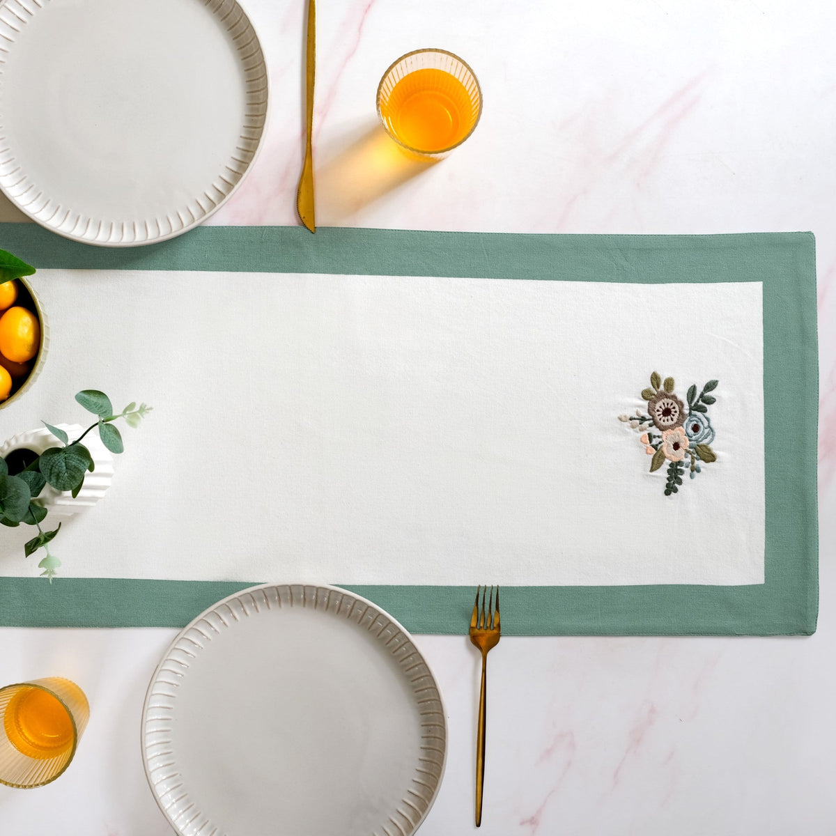 Ventosa Pure Cotton Table Runner In Teal 180x36cm Nestasia