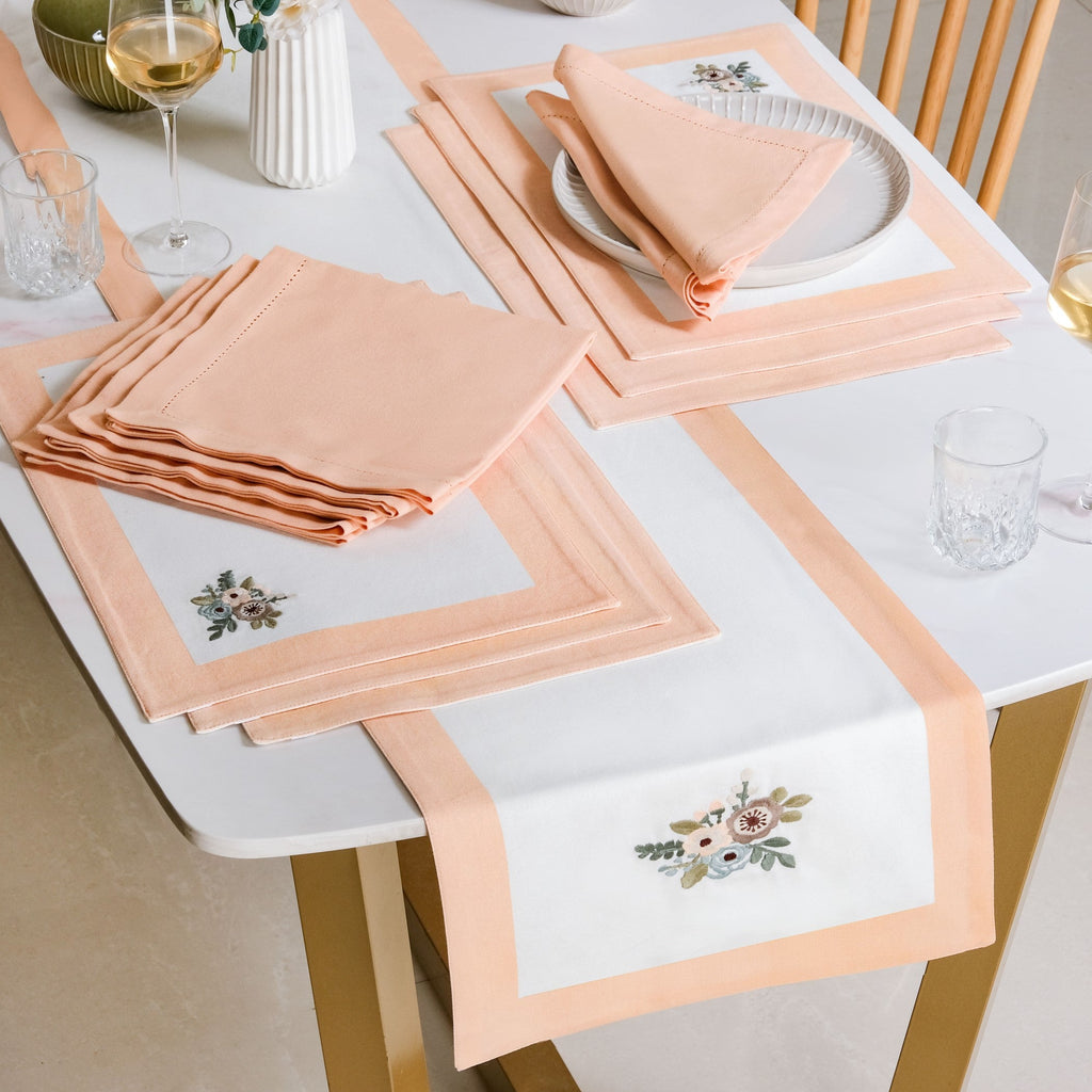 Ventosa Table Runner With Placemats And Napkins 13 Piece Set In Peach Nestasia