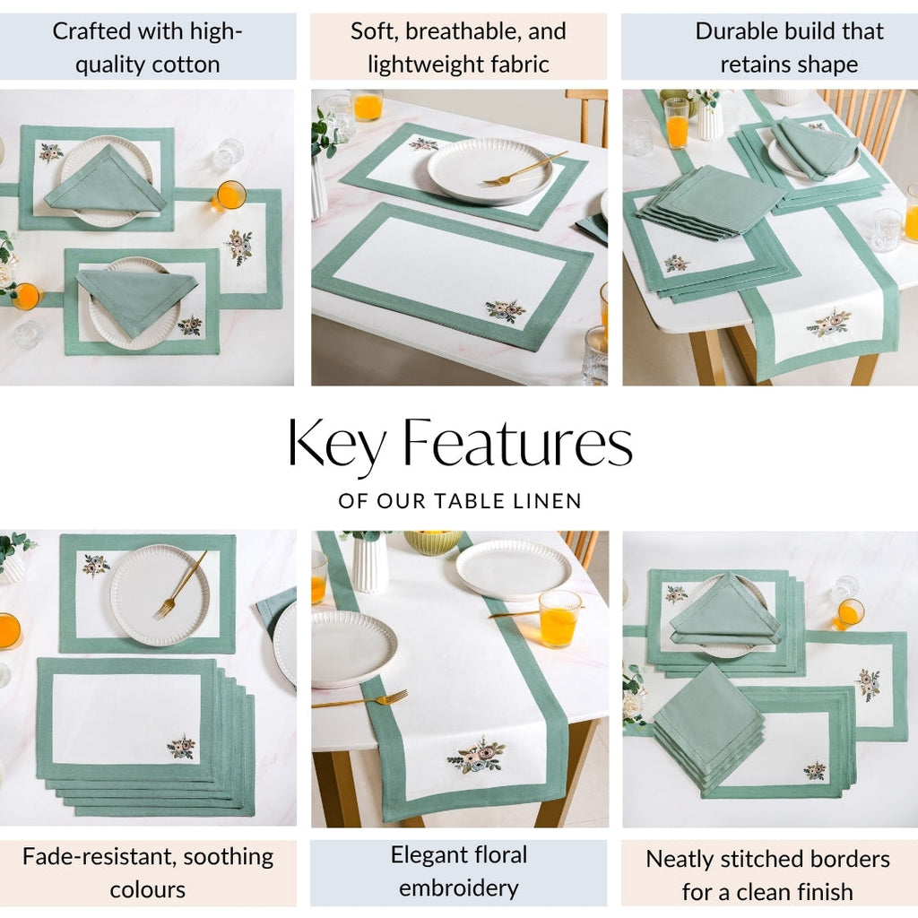 Ventosa Table Runner With Placemats And Napkins 13 Piece Set In Teal Nestasia