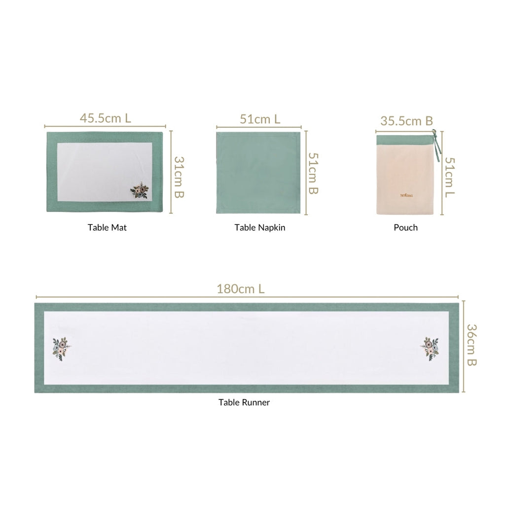 Ventosa Table Runner With Placemats And Napkins 13 Piece Set In Teal Nestasia