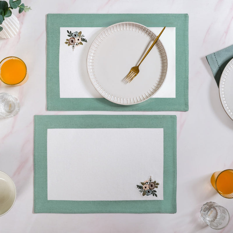 Ventosa Floral Embroidered Table Placemat Set Of 6 In Teal Nestasia