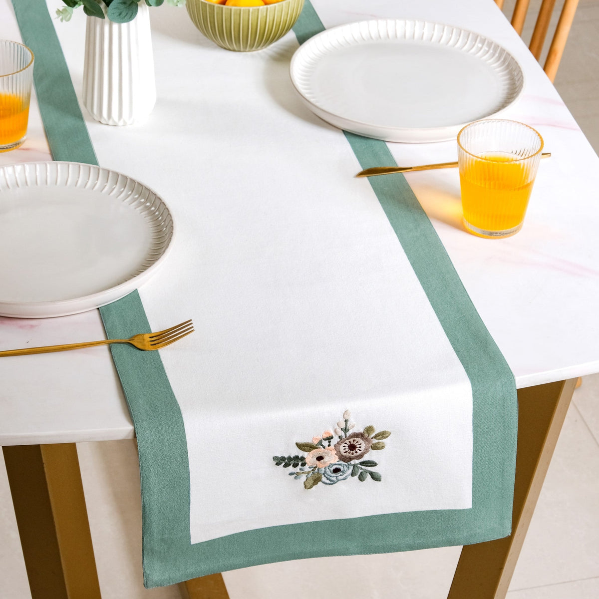 Ventosa Pure Cotton Table Runner In Teal 180x36cm Nestasia