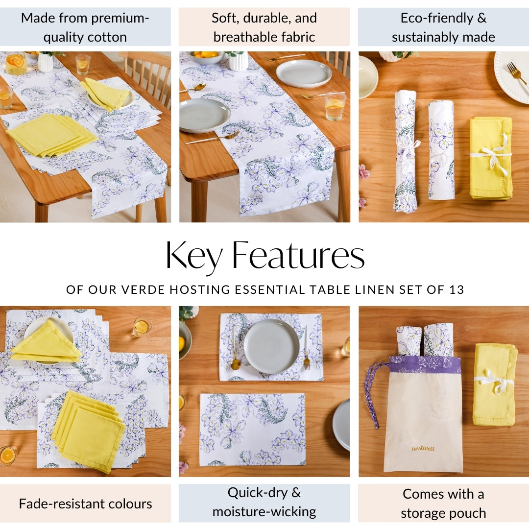 Verde Hosting Essential Table Place Mats Runner and Napkin Set Nestasia