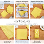 Verde Solid Yellow Table Napkins Set Of 6 Nestasia