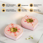 Viana Wooden Handpainted Tealight Holder Set Of 2 Nestasia