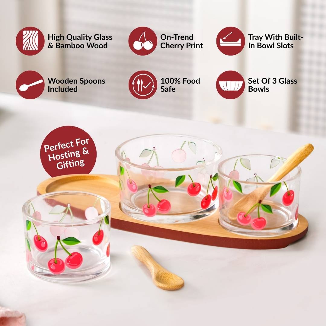 Very Cherry Platter With Spoon Set Of 6 Nestasia