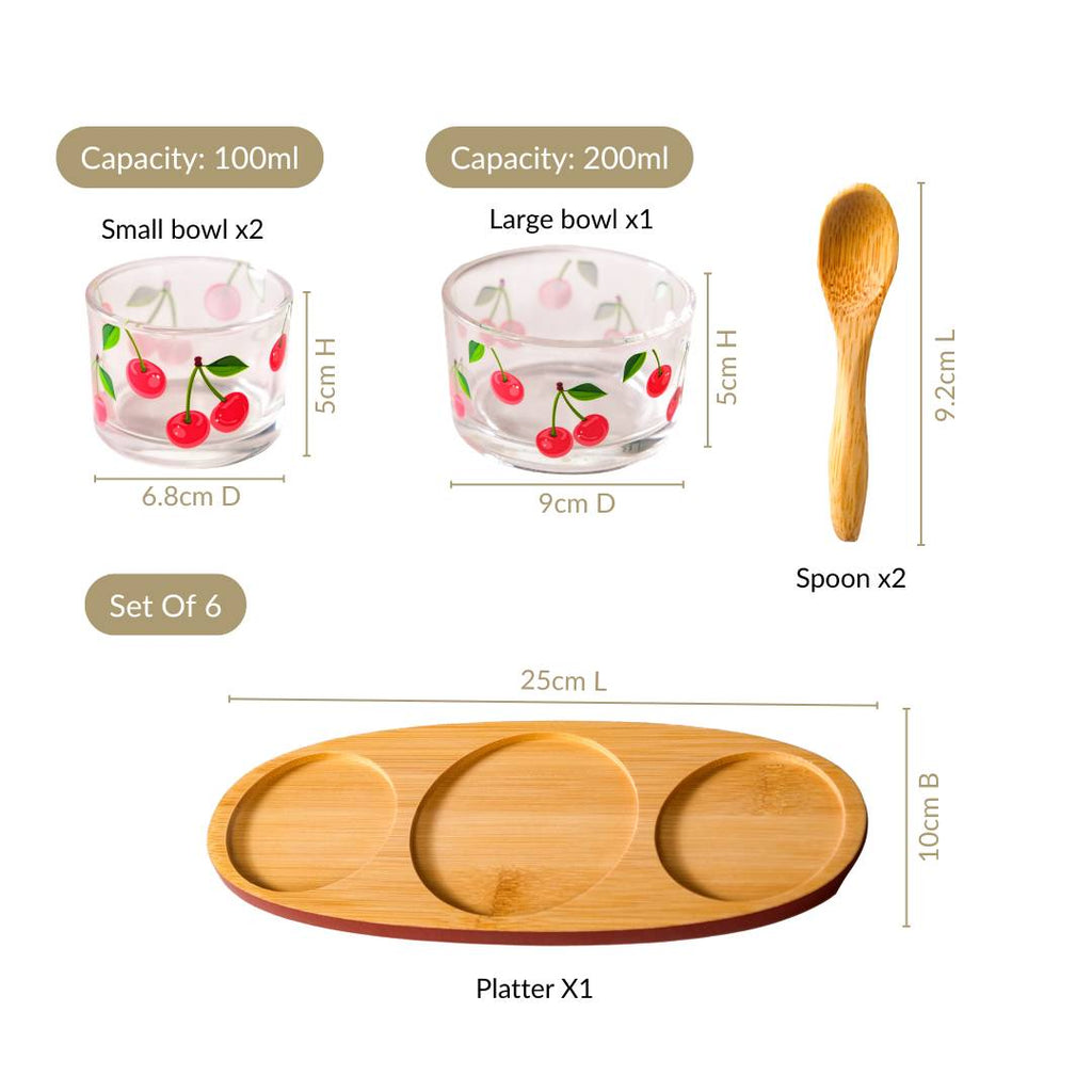 Very Cherry Platter With Spoon Set Of 6 Nestasia