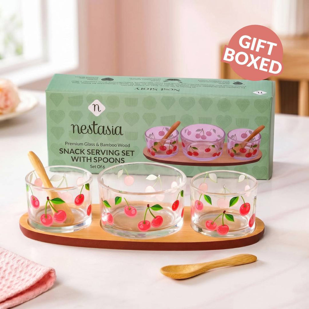 Very Cherry Platter With Spoon Set Of 6 Nestasia