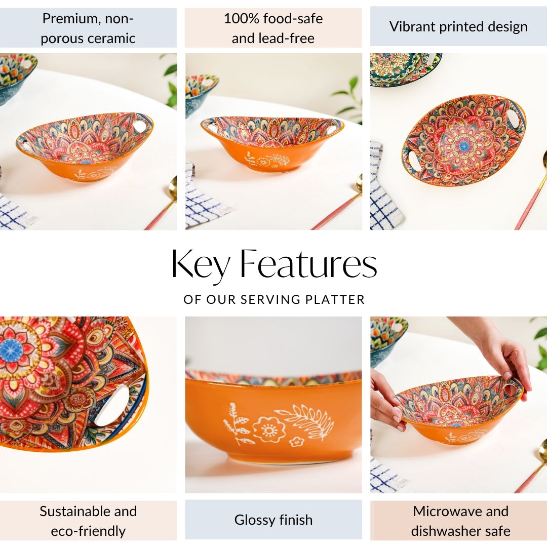 Mandala Melange Ceramic Serving Platter Orange 400ml Nestasia