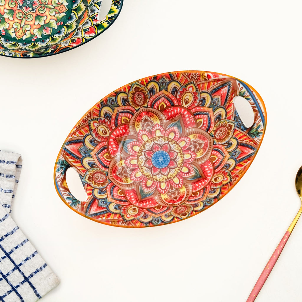 Mandala Melange Ceramic Serving Platter Orange 400ml Nestasia