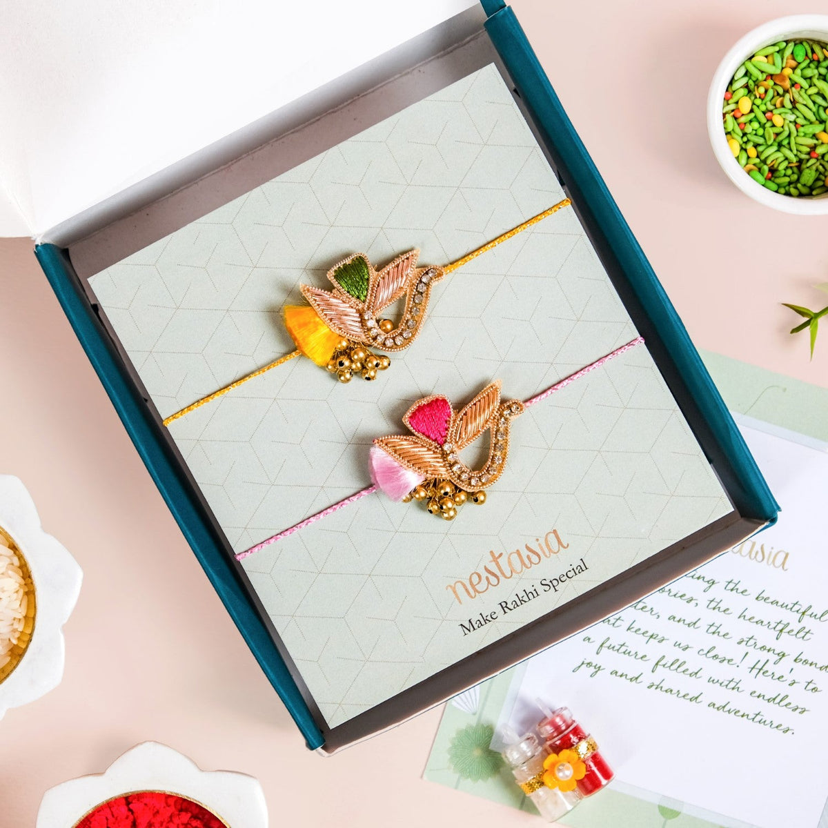 Vibrant Fern Rakhi Duo Gift Set Nestasia