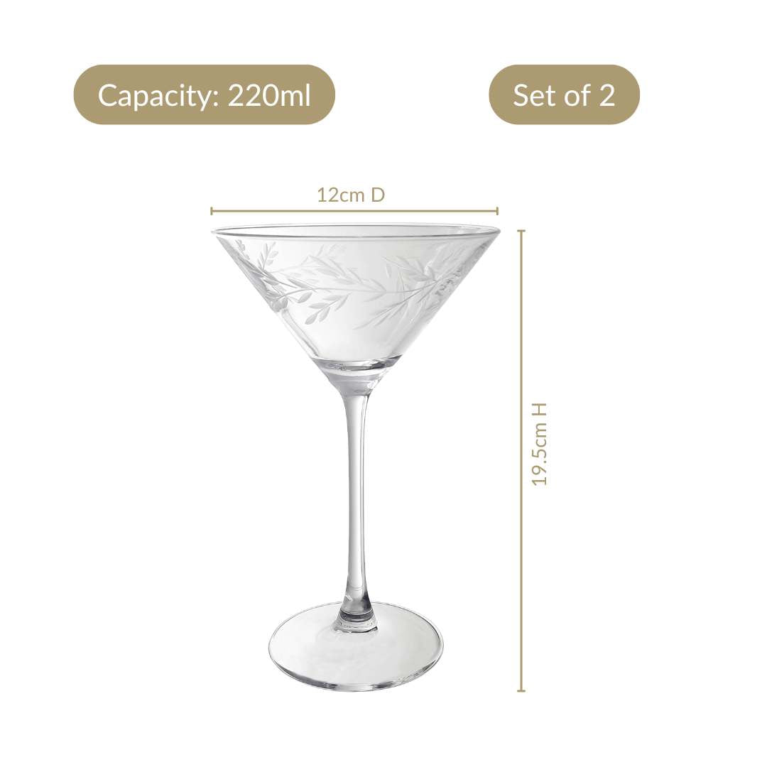Vinea Etched Martini Glass Set Of 2 220ml Nestasia