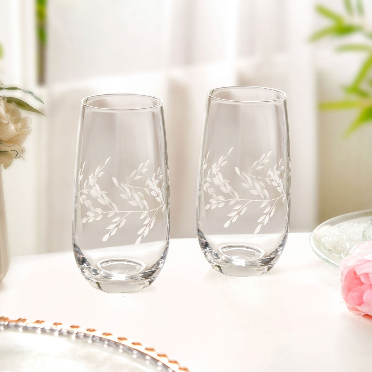 Vinea Etched Tall Glass Tumbler Set Of 2 520ml Nestasia