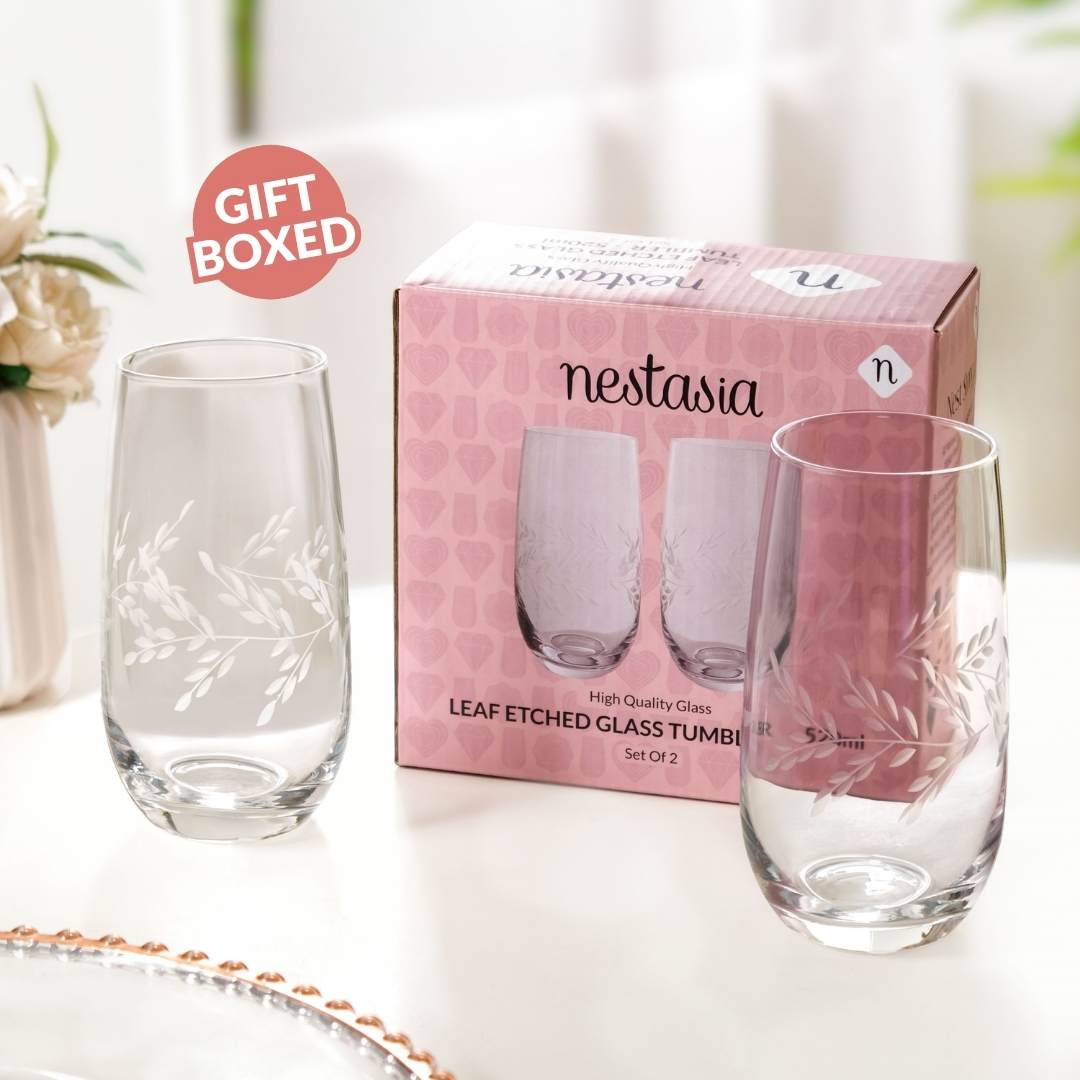 Vinea Etched Tall Glass Tumbler Set Of 2 520ml Nestasia