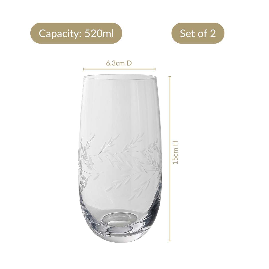 Vinea Etched Tall Glass Tumbler Set Of 2 520ml Nestasia