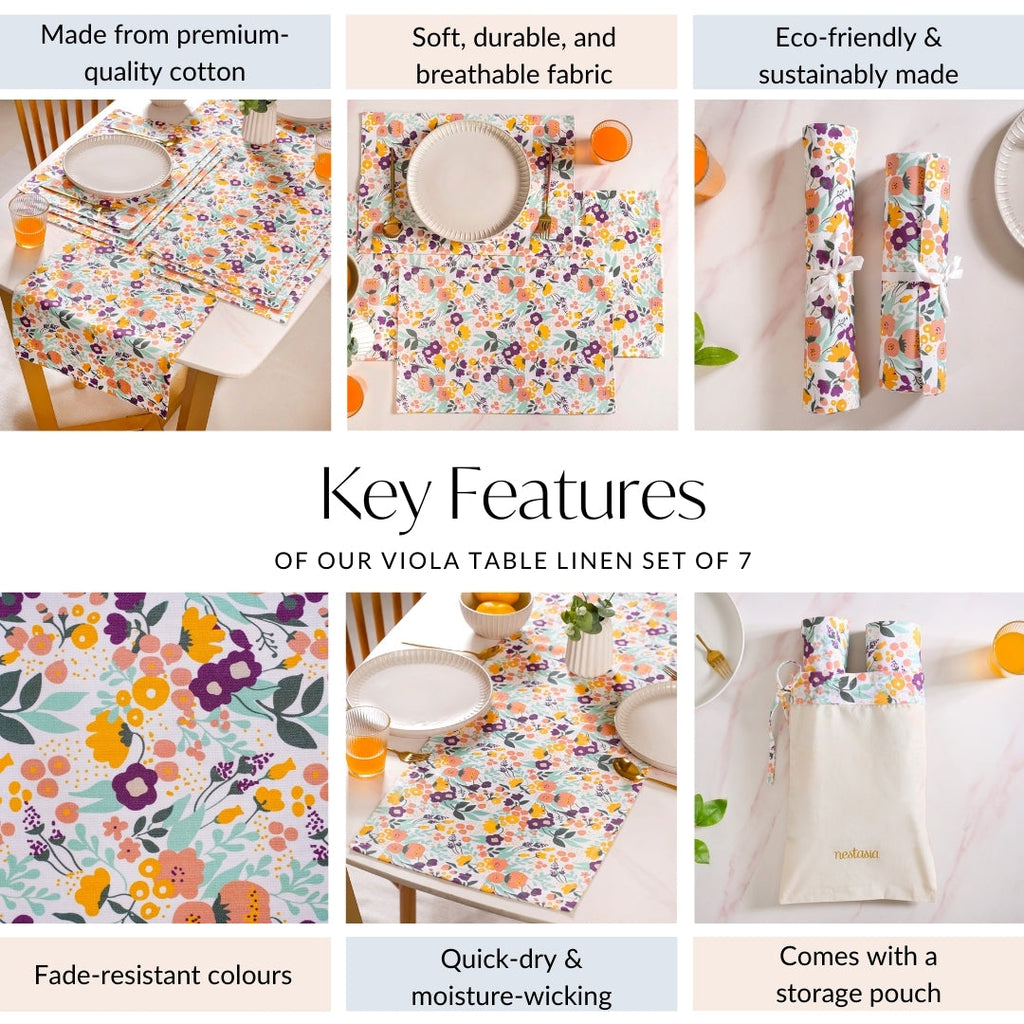 Viola Table Mat And Runner Set Of 7 Nestasia