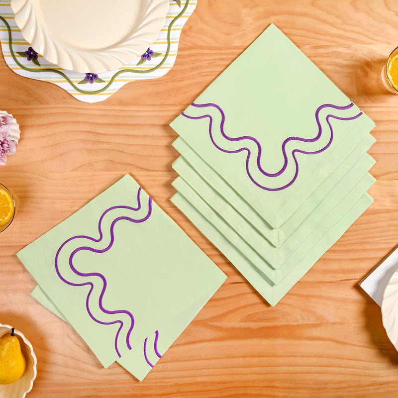 Violet Wave Embroidered Cotton Table Napkin Set Of 6 Nestasia