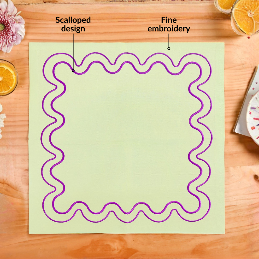 Violet Wave Embroidered Cotton Table Napkin Set Of 6 Nestasia