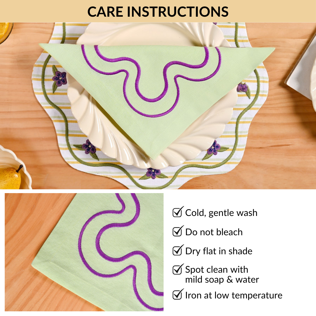 Violet Wave Embroidered Cotton Table Napkin Set Of 6 Nestasia