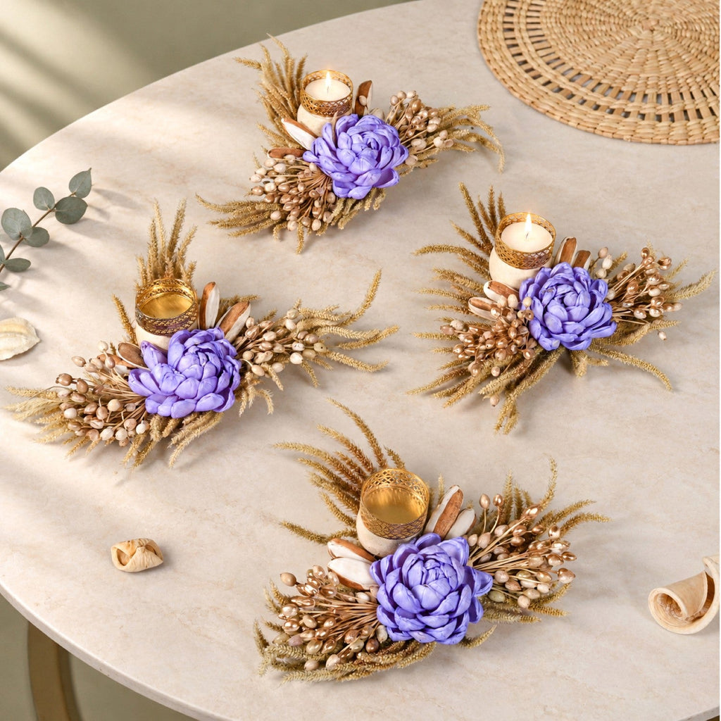 Violetta Organic Dried Flower Tealight Holder Lavender Set Of 4 Nestasia