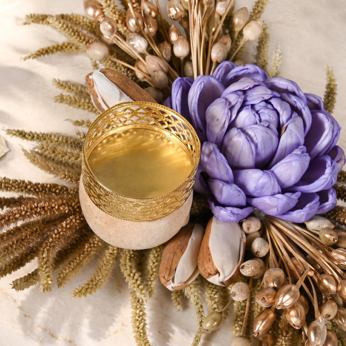 Violetta Organic Dried Flower Tealight Holder Lavender Set Of 4 Nestasia