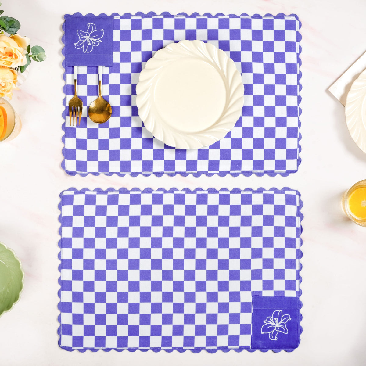 Violetta Cotton Embroidered Table Mat Purple Set Of 6 Nestasia