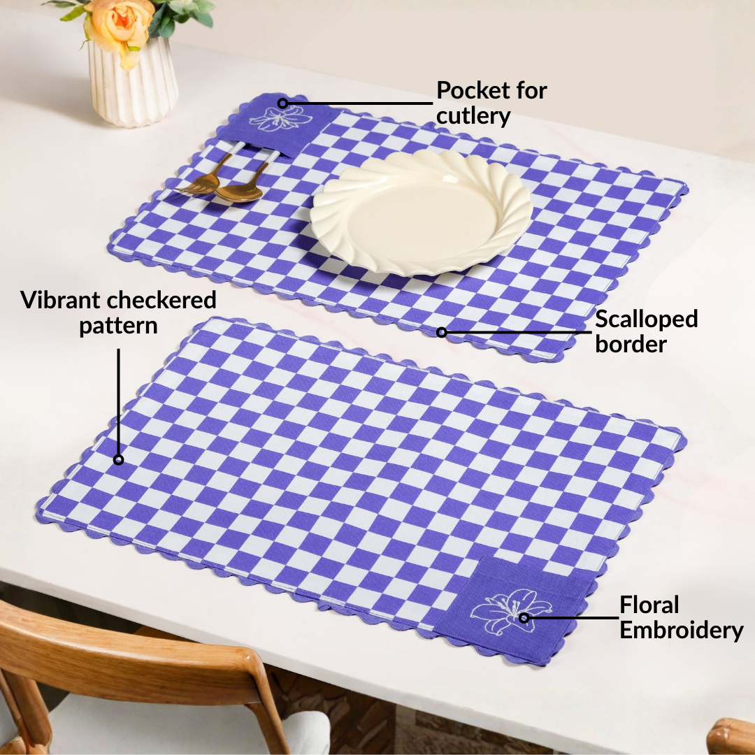 Violetta Cotton Embroidered Table Mat Purple Set Of 6 Nestasia
