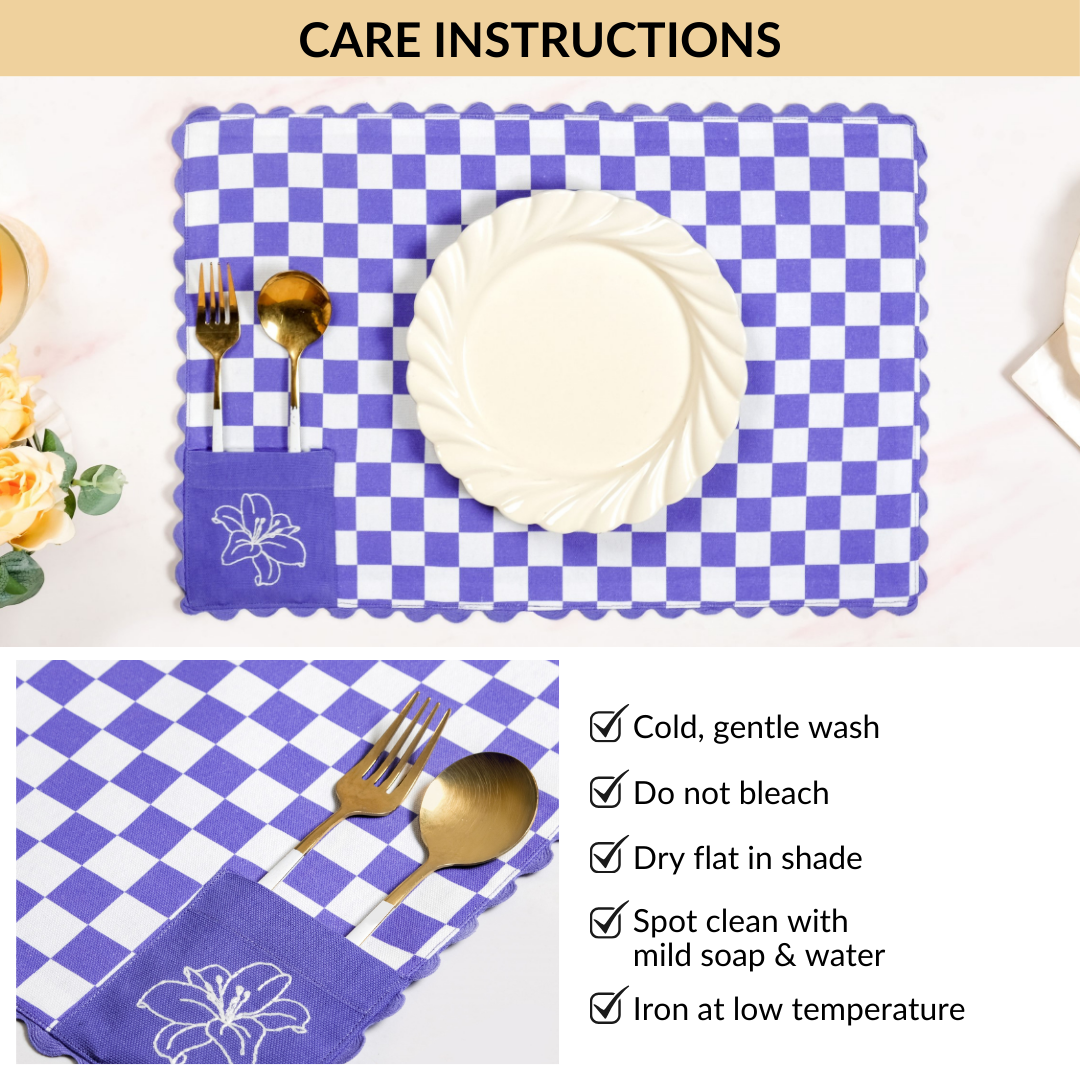 Violetta Cotton Embroidered Table Mat Purple Set Of 6 Nestasia