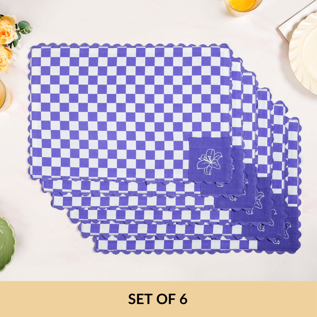 Violetta Cotton Embroidered Table Mat Purple Set Of 6 Nestasia