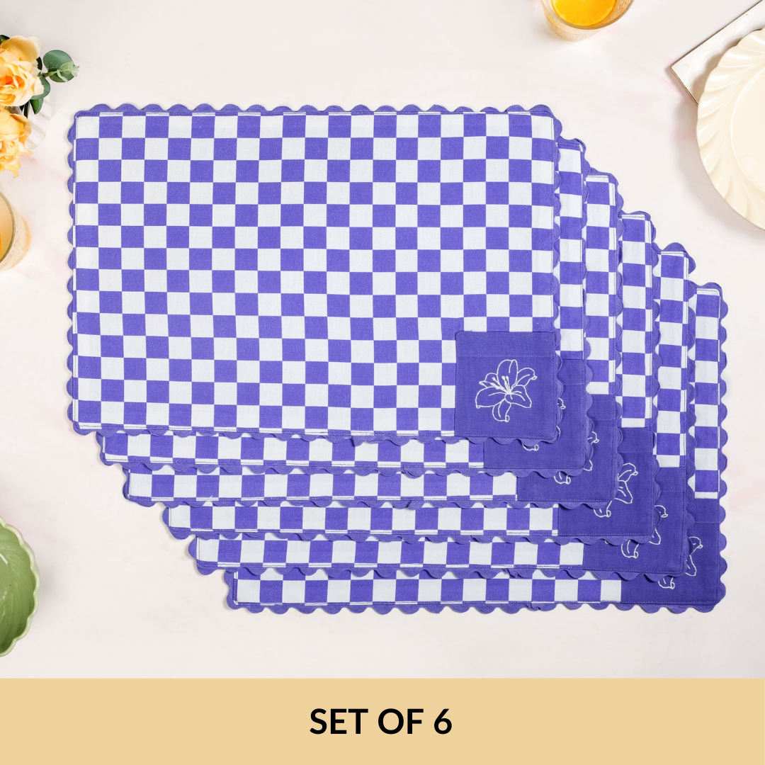 Violetta Cotton Embroidered Table Mat Purple Set Of 6 Nestasia