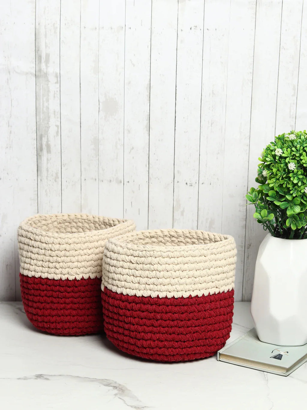 Set of 2 Basket Woven Cotton for Indoor Plants & Everyday Storage