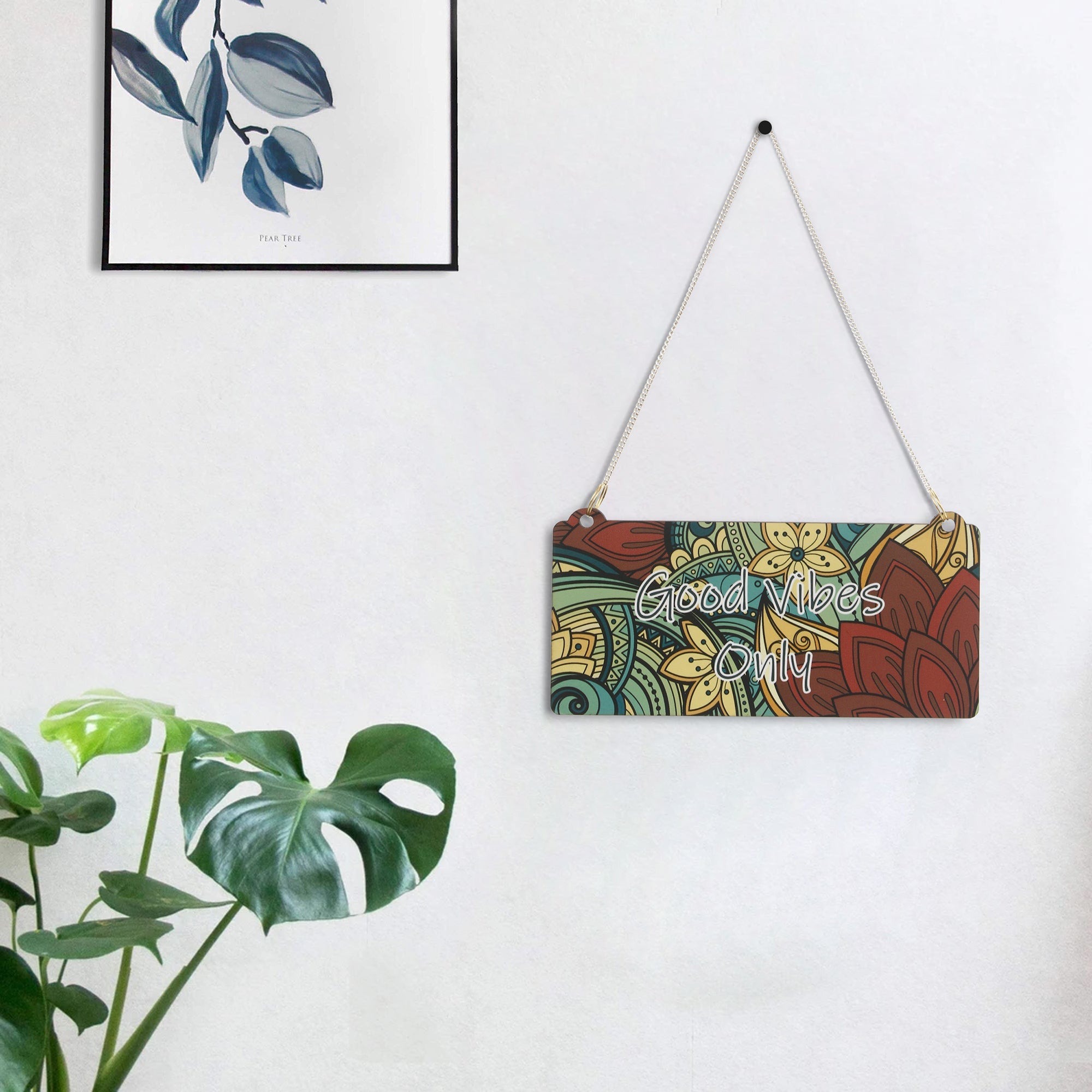 Wooden Ethnic Look Multicolor "Good Vibes Only" Decorative Wall Hanging With Chain Kafalo