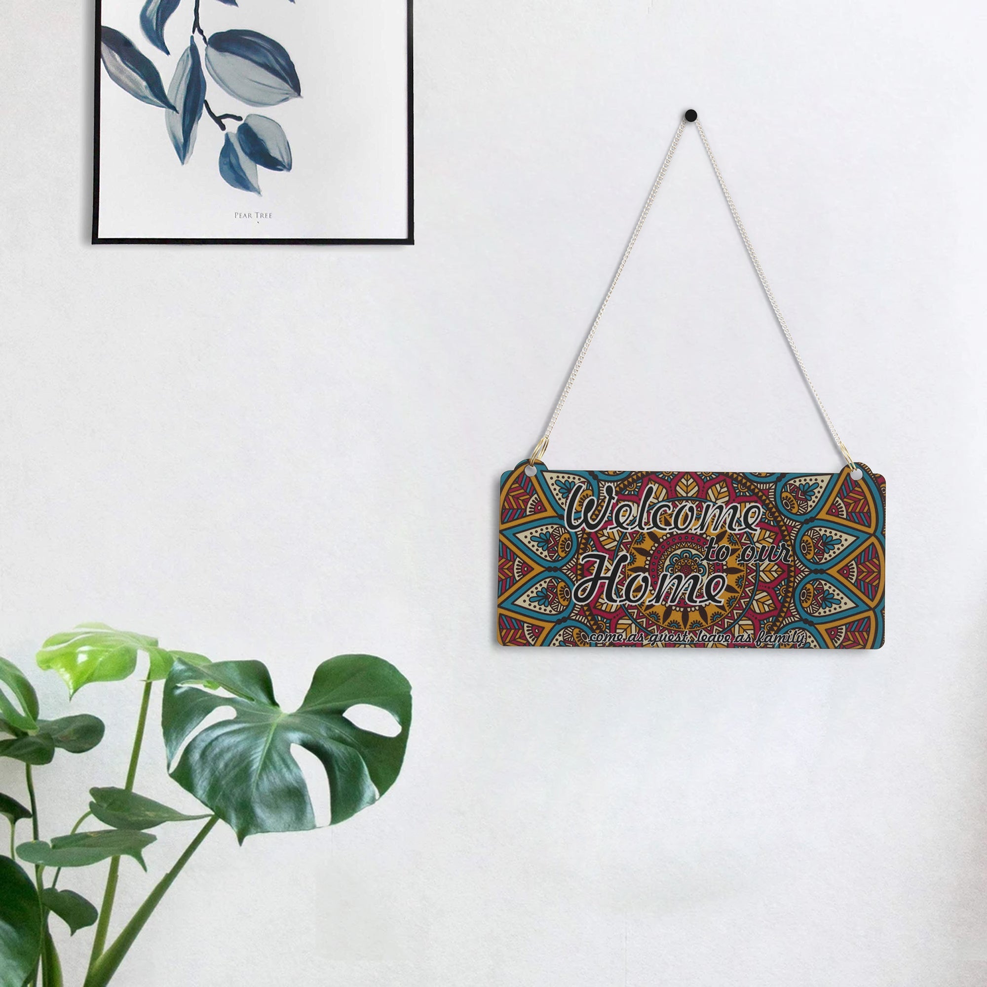 Wooden Ethnic Look Multicolor "Welcome To Our Home" Decorative Wall Hanging with Chain Kafalo