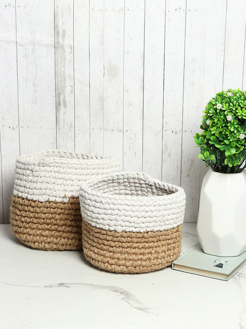 Set of 2 Versatile Jute Basket for Decor, Plants, and More