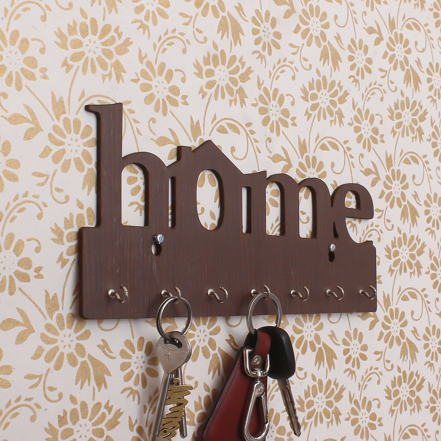 Home Theme Brown Wooden Key Holder with 7 Hooks Kafalo