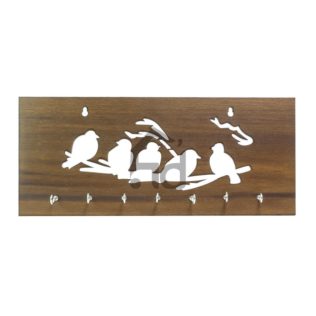 Brown Birds on Branches Theme Wooden Key Holder with 7 Hooks Kafalo