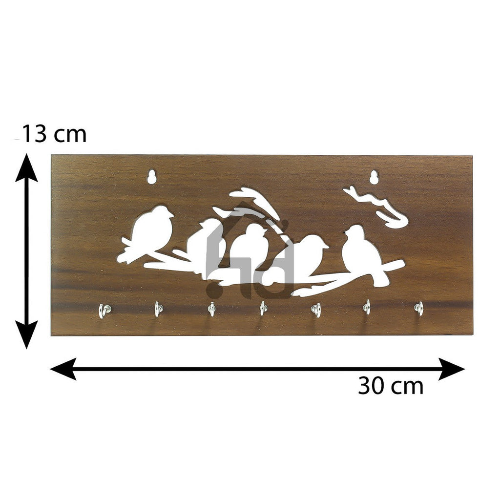 Brown Birds on Branches Theme Wooden Key Holder with 7 Hooks Kafalo