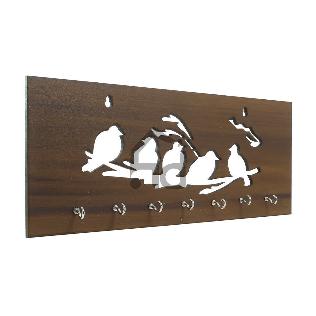 Brown Birds on Branches Theme Wooden Key Holder with 7 Hooks Kafalo
