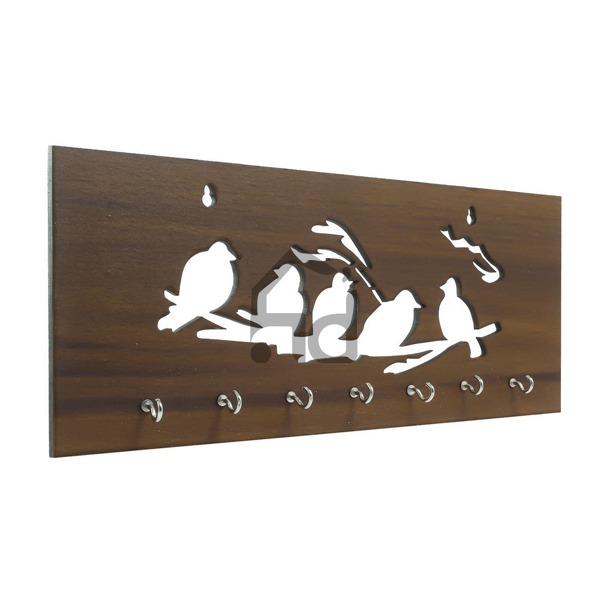 Brown Birds on Branches Theme Wooden Key Holder with 7 Hooks Kafalo