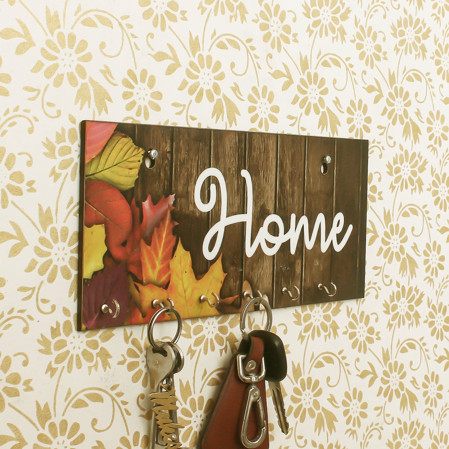 Brown Home Theme Wooden Key Holder with 7 Hooks Kafalo