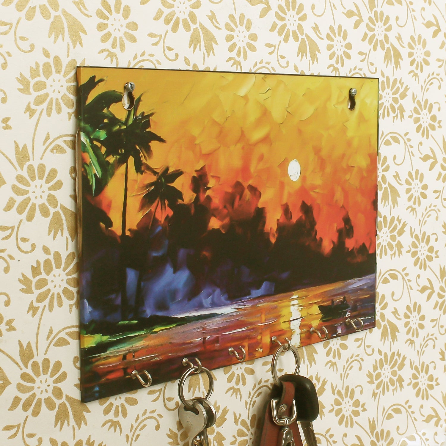 Nature View Theme Wooden Key Holder With 6 Hooks Kafalo