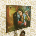 Multicolor Radha Krishna Playing Flute Theme Wooden Key Holder with 6 Hooks Kafalo