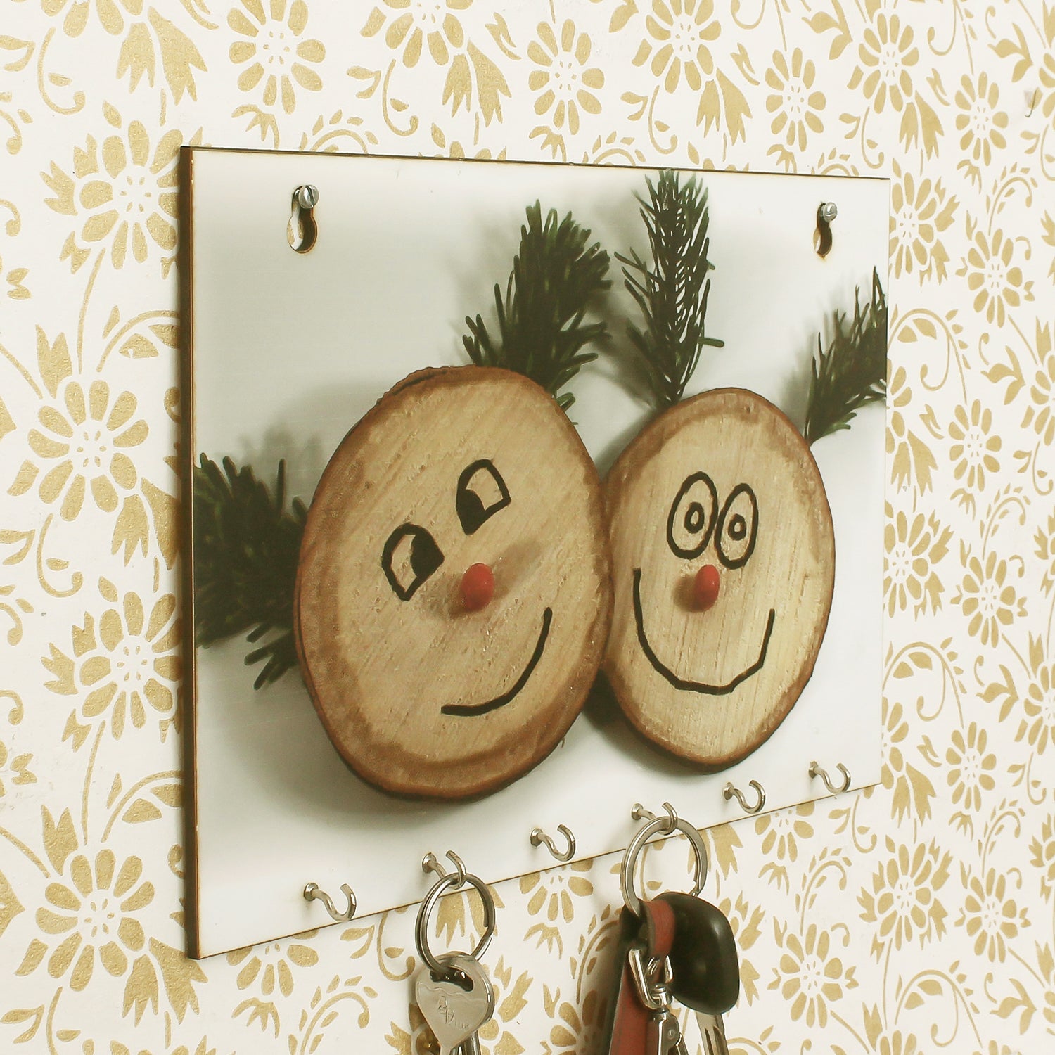 Smilie Theme Wooden Key Holder With 6 Hooks Kafalo
