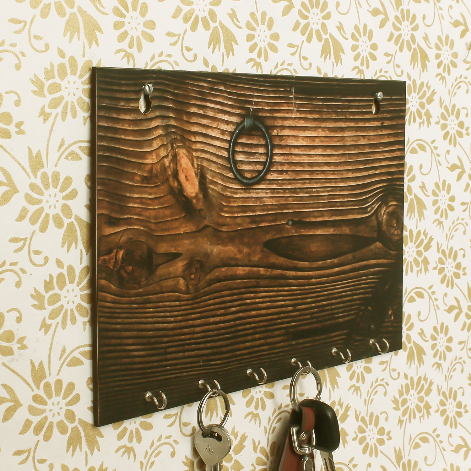 Abstract Theme Wooden Key Holder With 6 Hooks Kafalo