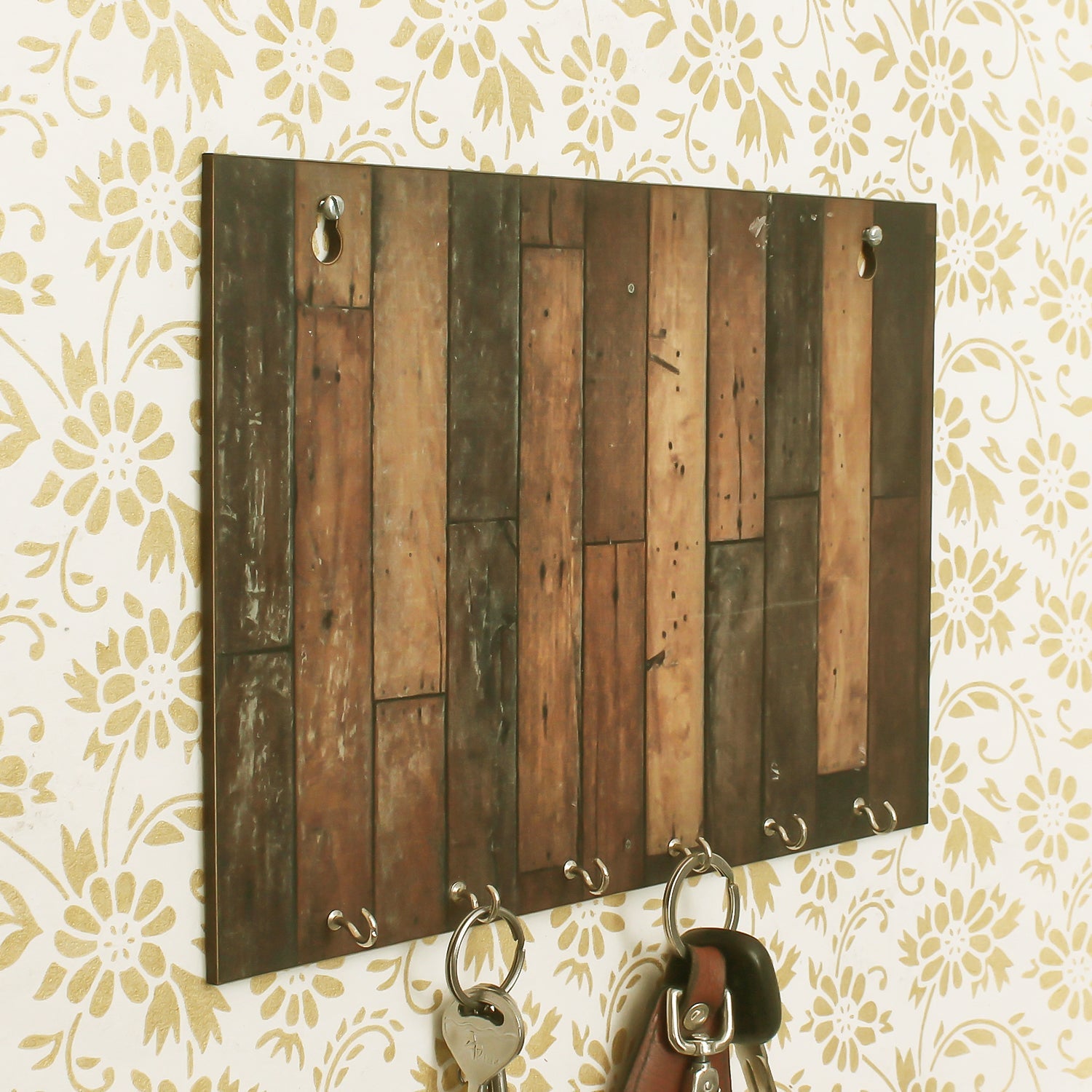 Abstract Theme Wooden Key Holder With 6 Hooks Kafalo
