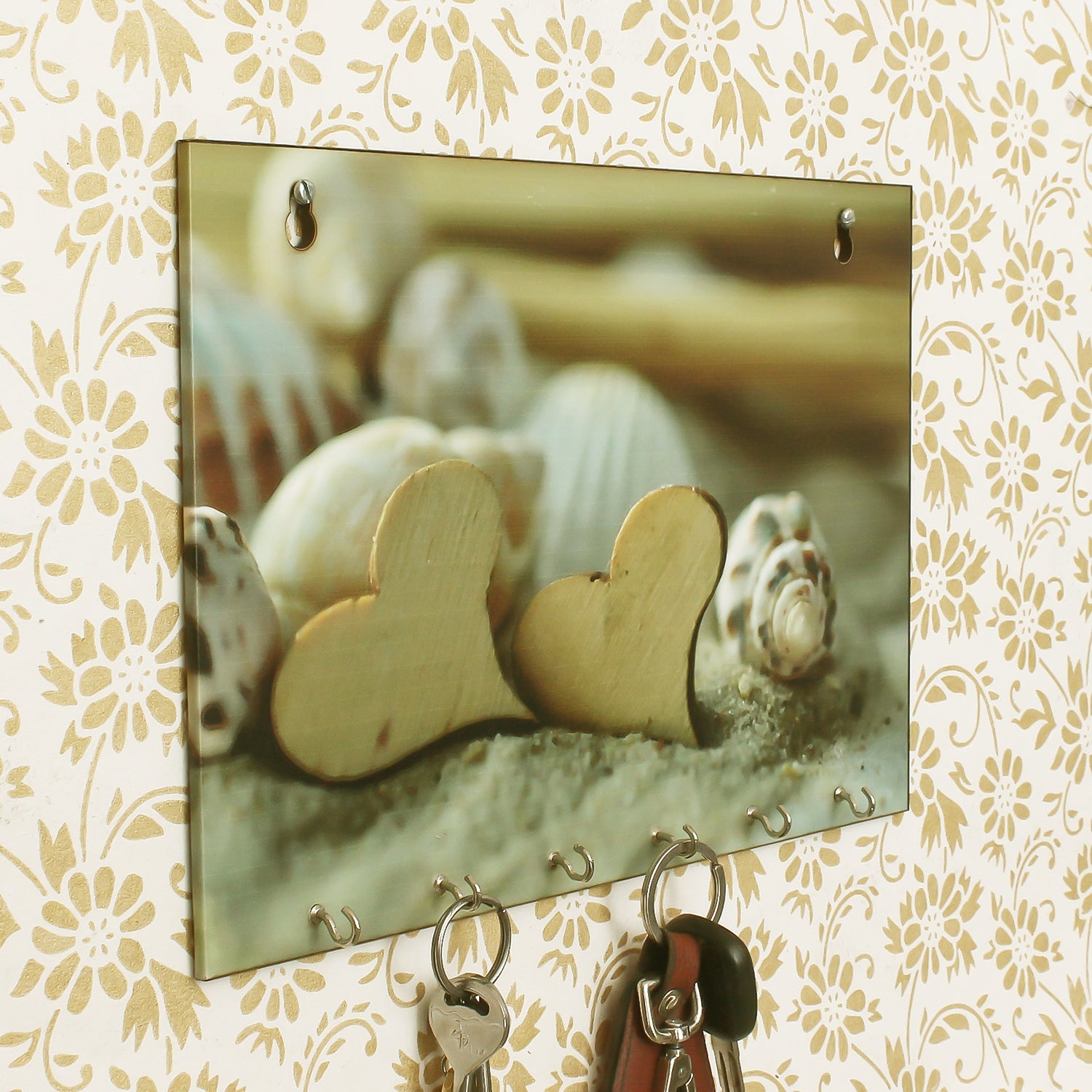 Heart Shells Theme Wooden Key Holder with 6 Hooks Kafalo