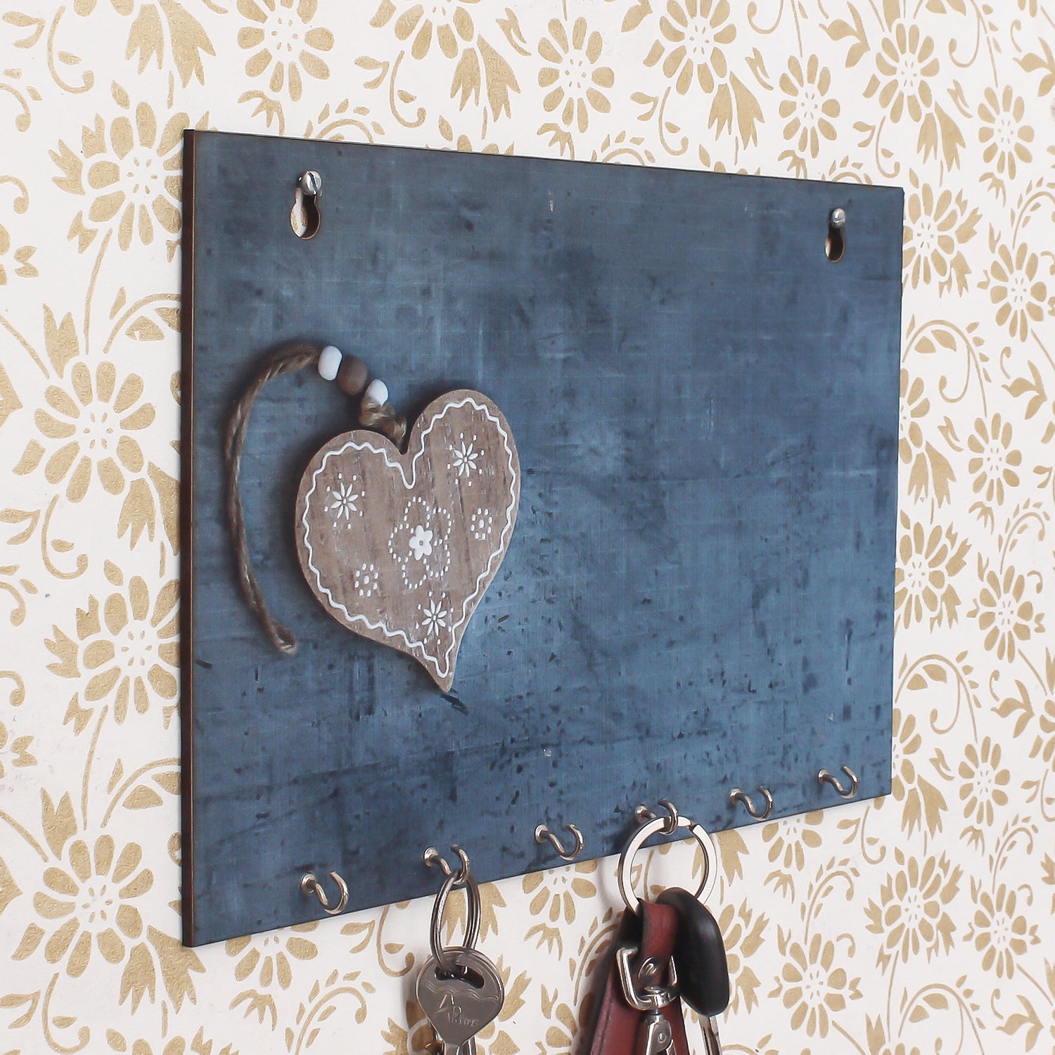 Heart Theme Wooden Key Holder with 6 Hooks Kafalo