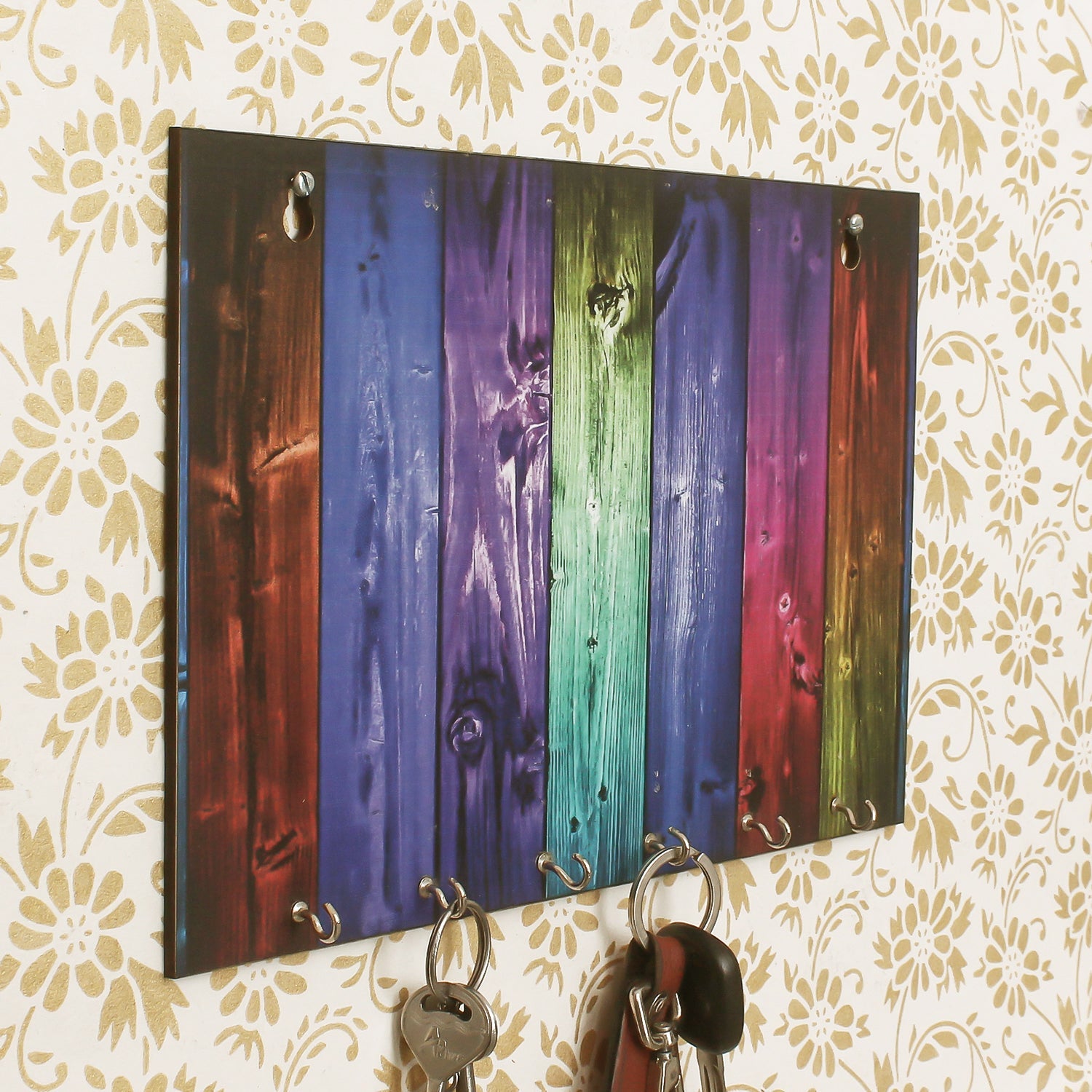 Abstract Theme Wooden Key Holder with 6 Hooks Kafalo