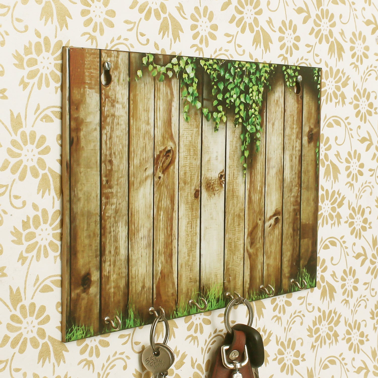 Abstract Wooden Key Holder With 6 Hooks Kafalo