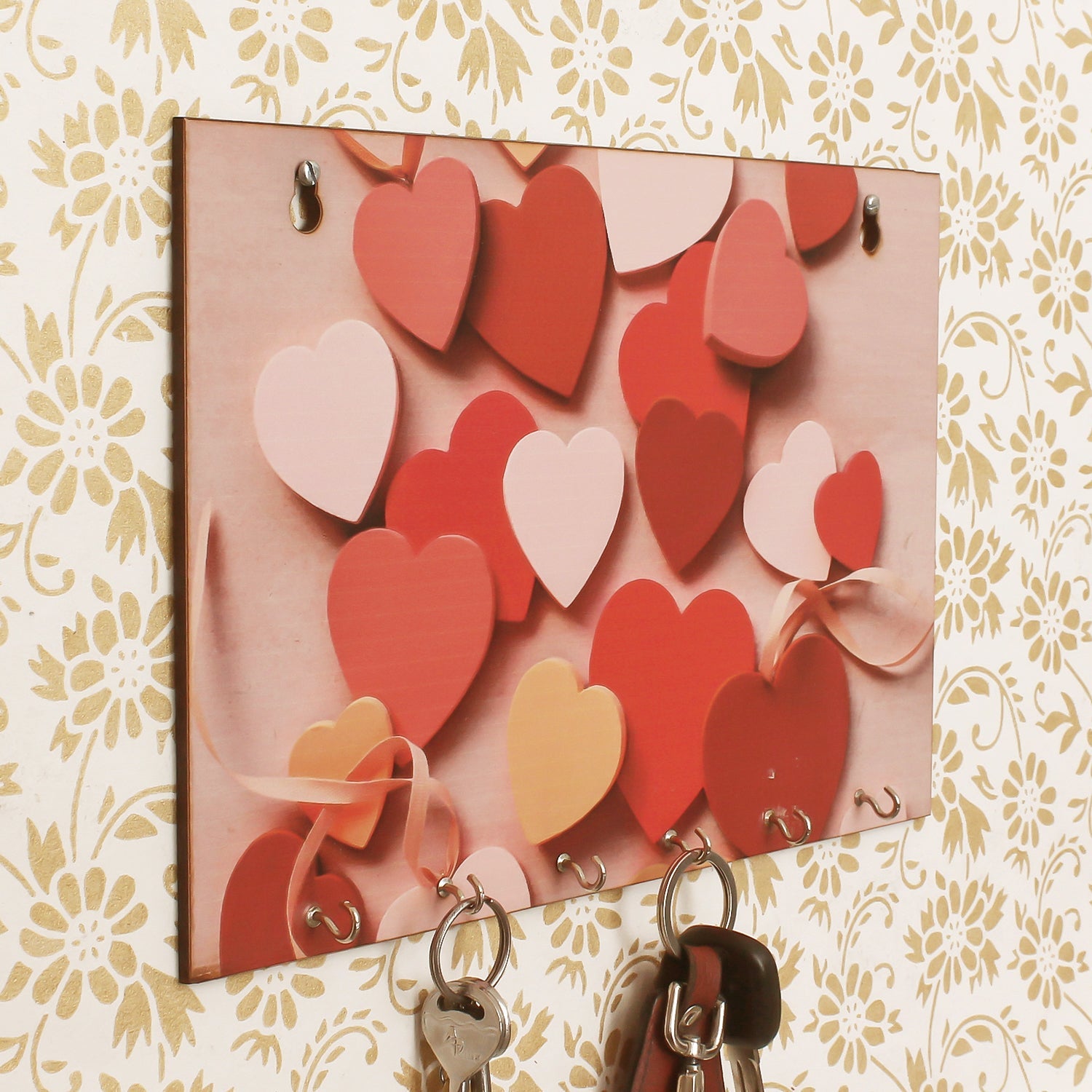 Love Heart Theme Wooden Key Holder With 6 Hooks Kafalo